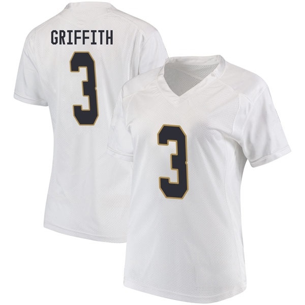 Houston Griffith Notre Dame Fighting Irish NCAA Women's #3 White Game College Stitched Football Jersey UWW0155XG